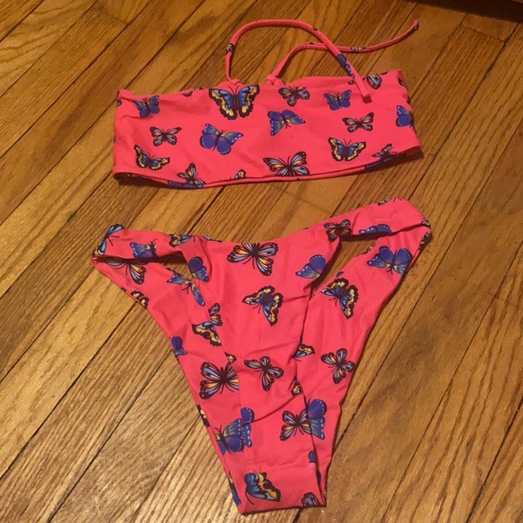 NEW Butterfly Print Lace Up Bandeau Bikini - Picture 2 of 3